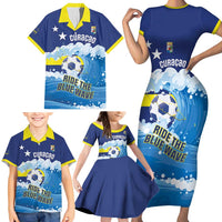 Personalized Curacao Football Family Matching Short Sleeve Bodycon Dress and Hawaiian Shirt First-ever World Cup Ride The Blue Wave - Wonder Print Shop