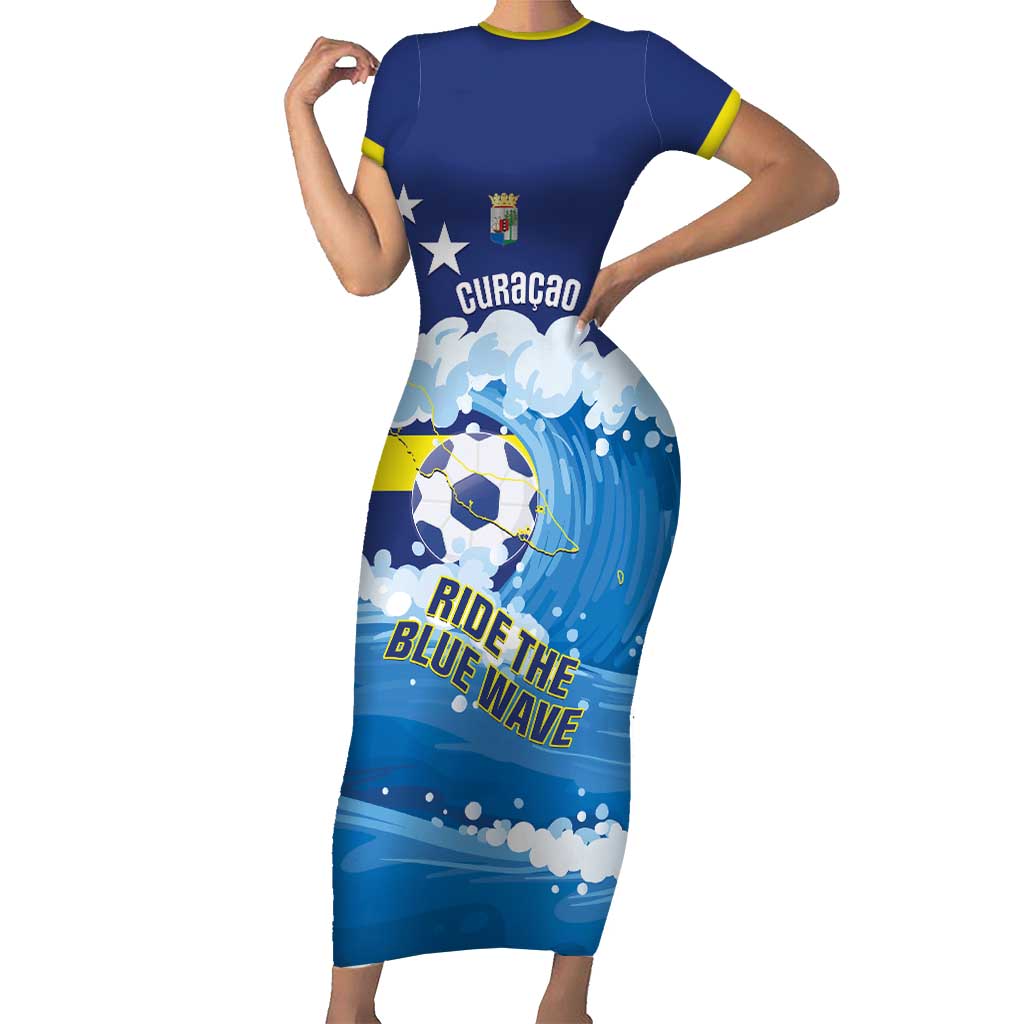 Personalized Curacao Football Family Matching Short Sleeve Bodycon Dress and Hawaiian Shirt First-ever World Cup Ride The Blue Wave - Wonder Print Shop
