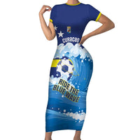 Personalized Curacao Football Family Matching Short Sleeve Bodycon Dress and Hawaiian Shirt First-ever World Cup Ride The Blue Wave - Wonder Print Shop