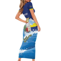 Personalized Curacao Football Family Matching Short Sleeve Bodycon Dress and Hawaiian Shirt First-ever World Cup Ride The Blue Wave - Wonder Print Shop