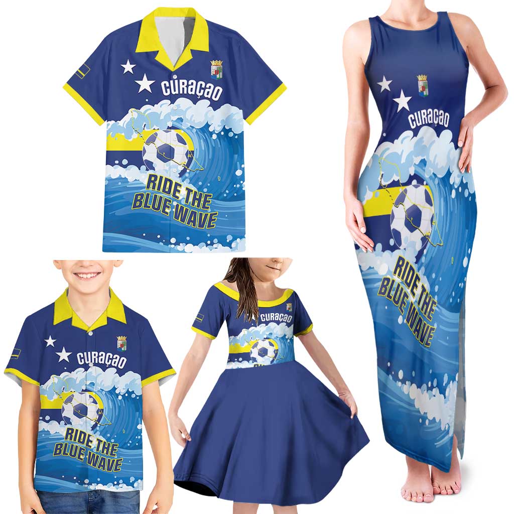 Personalized Curacao Football Family Matching Tank Maxi Dress and Hawaiian Shirt First-ever World Cup Ride The Blue Wave - Wonder Print Shop
