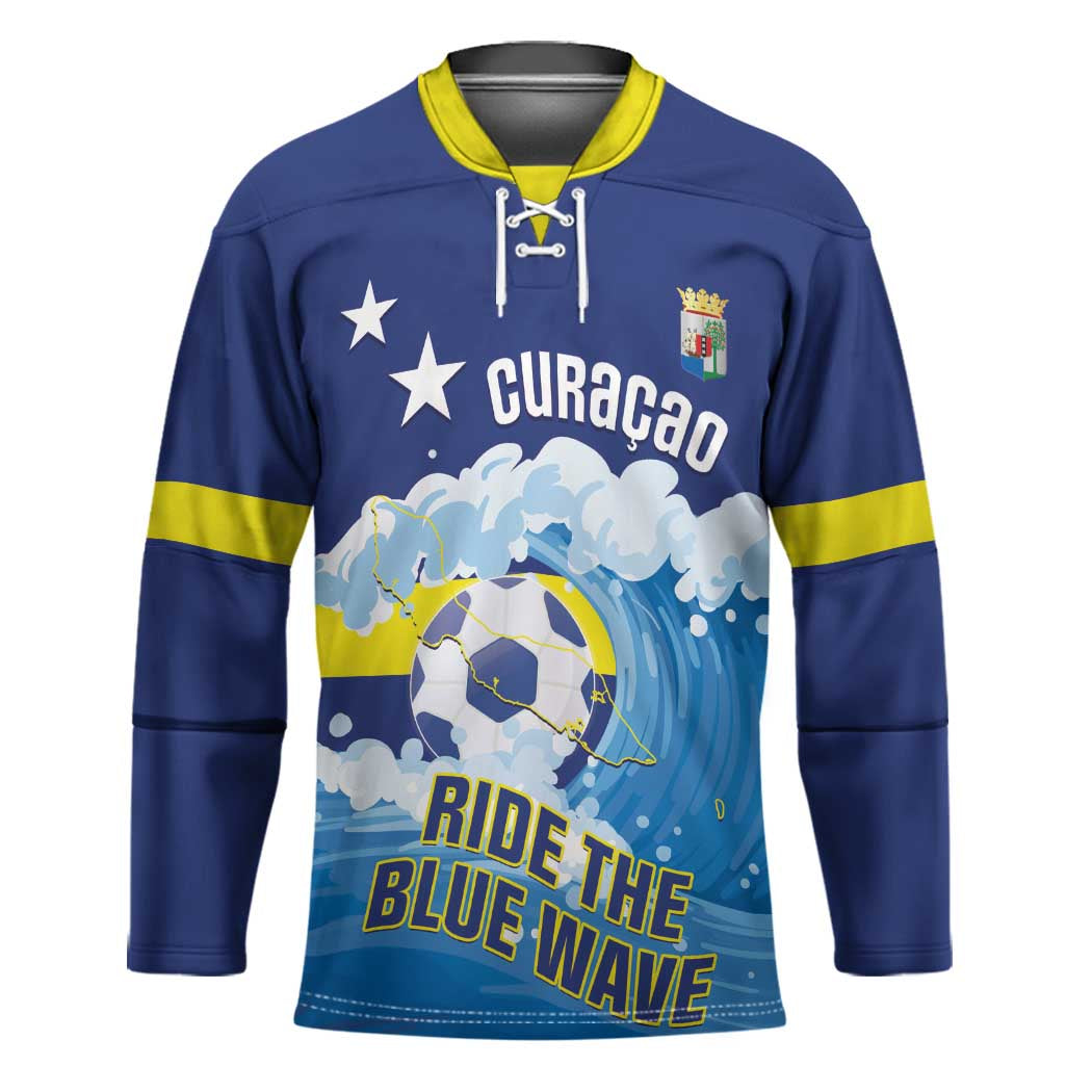 Personalized Curacao Football Hockey Jersey First-ever World Cup Ride The Blue Wave - Wonder Print Shop