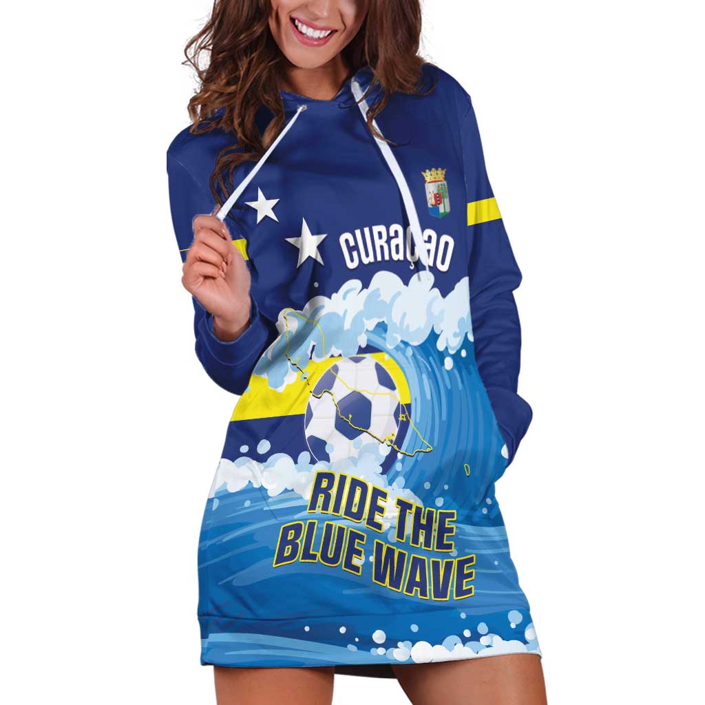 Personalized Curacao Football Hoodie Dress First-ever World Cup Ride The Blue Wave - Wonder Print Shop
