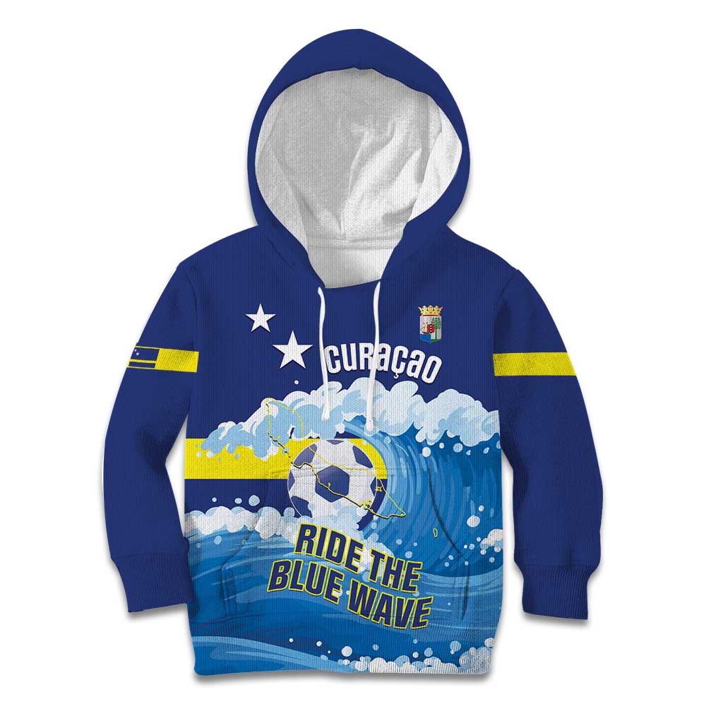 Personalized Curacao Football Kid Hoodie First-ever World Cup Ride The Blue Wave - Wonder Print Shop
