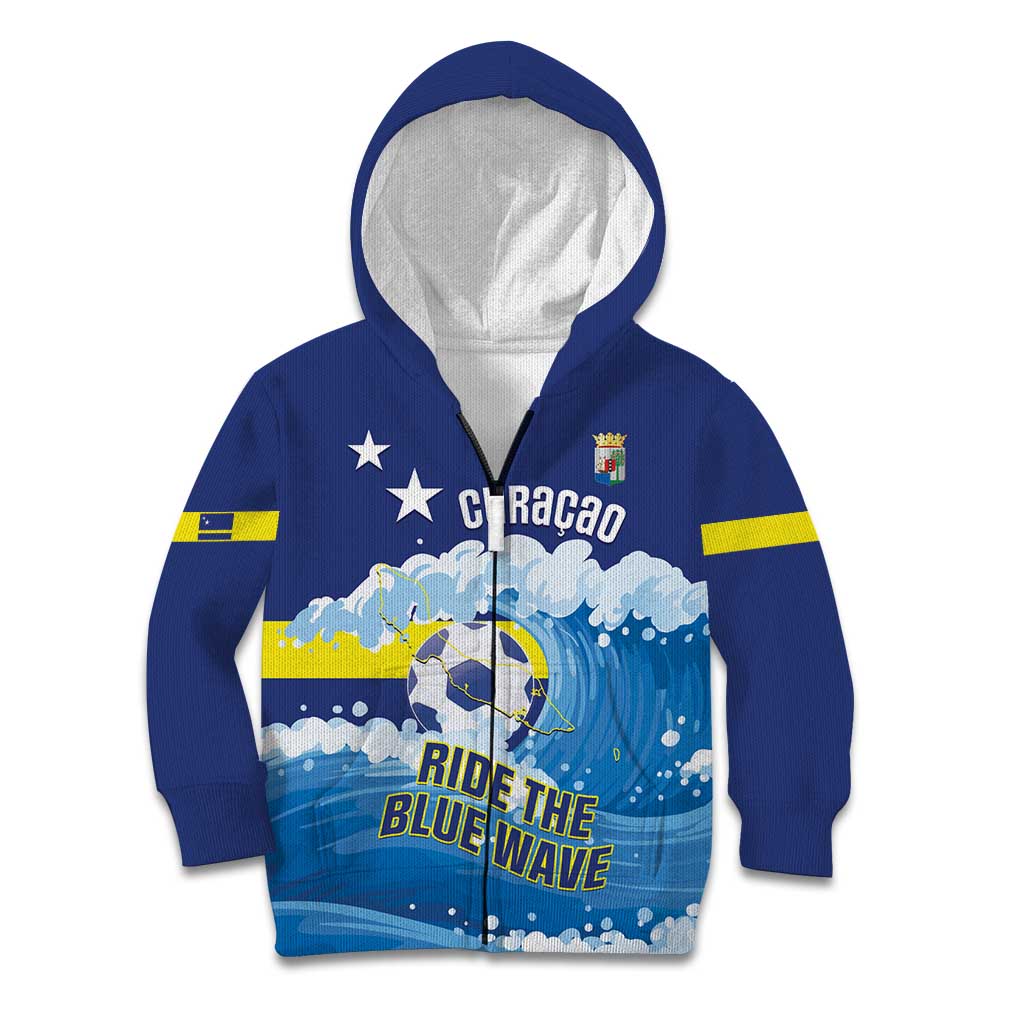 Personalized Curacao Football Kid Hoodie First-ever World Cup Ride The Blue Wave - Wonder Print Shop