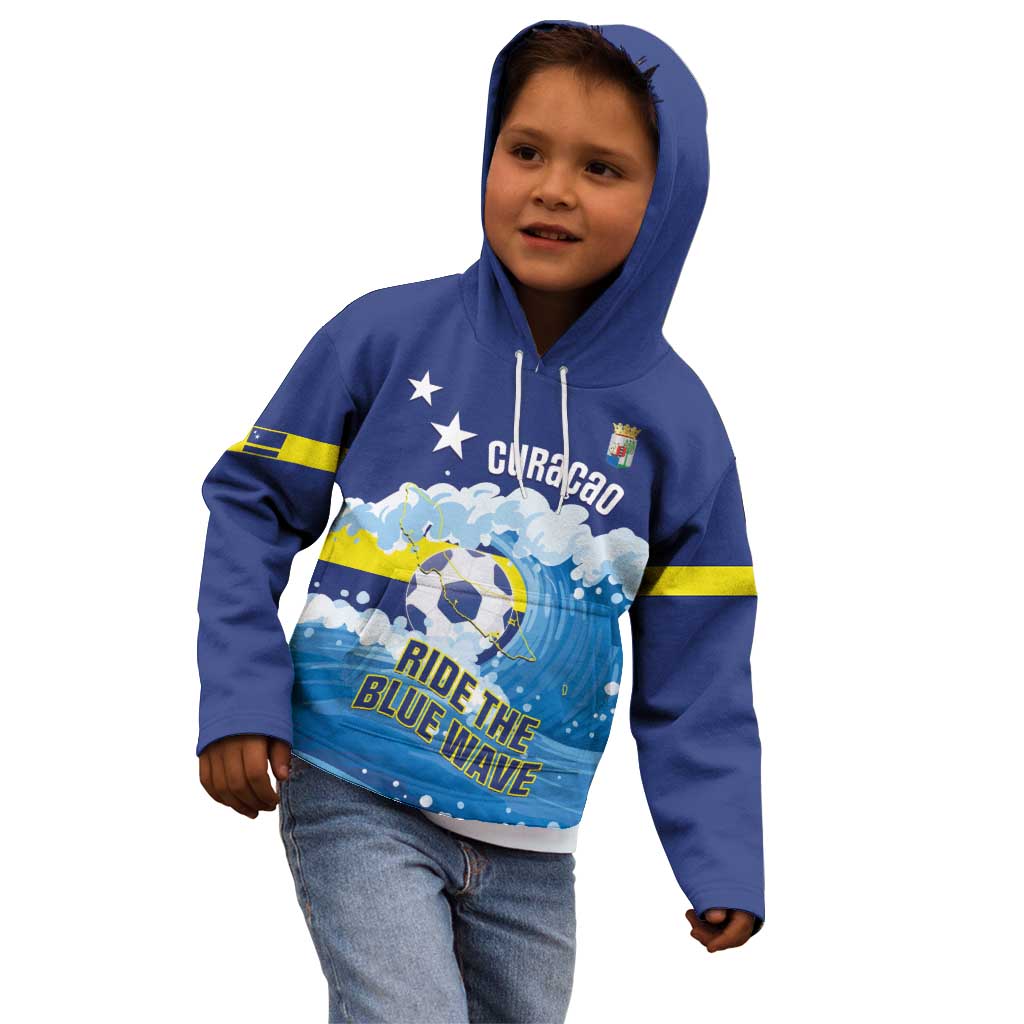 Personalized Curacao Football Kid Hoodie First-ever World Cup Ride The Blue Wave - Wonder Print Shop
