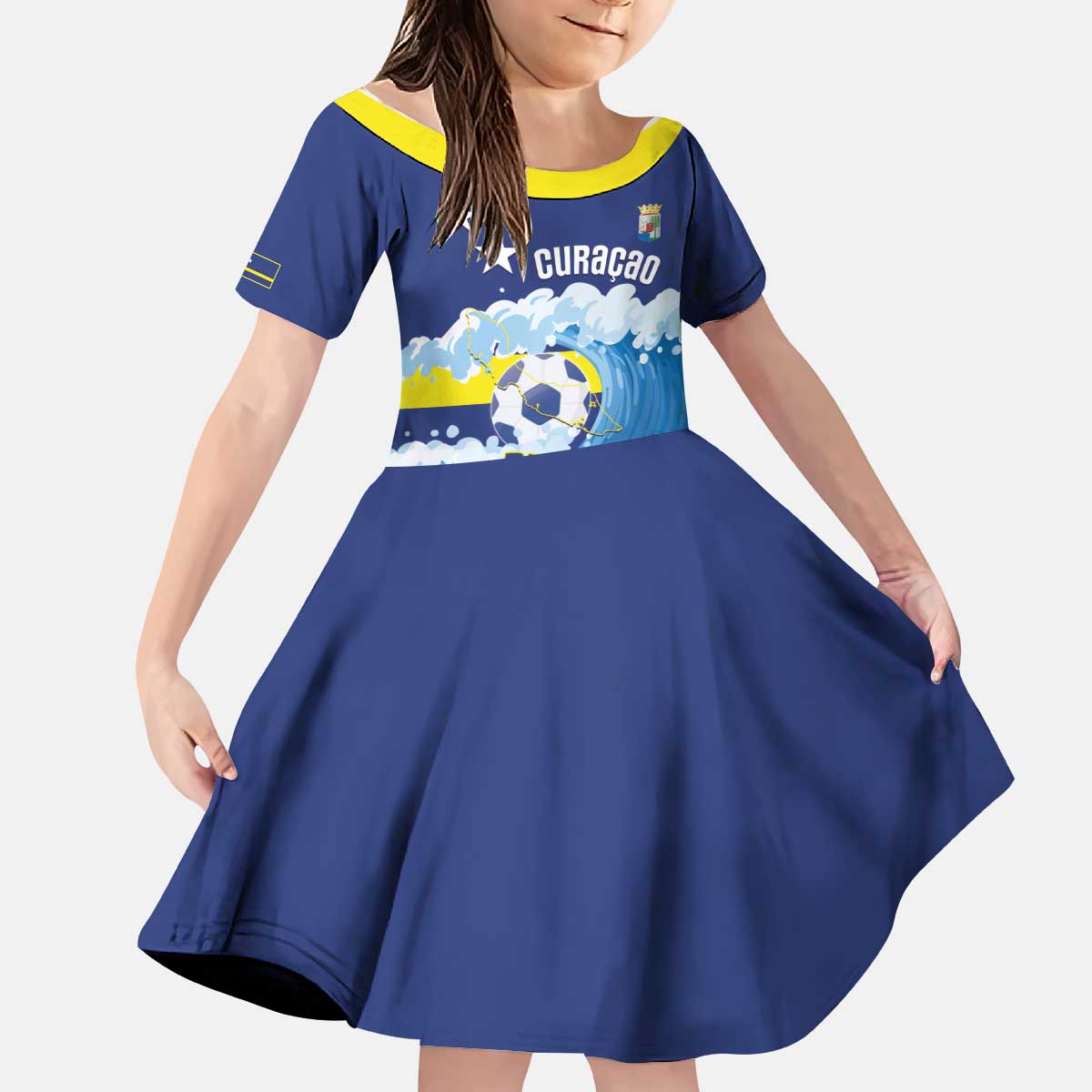 Personalized Curacao Football Kid Short Sleeve Dress First-ever World Cup Ride The Blue Wave - Wonder Print Shop