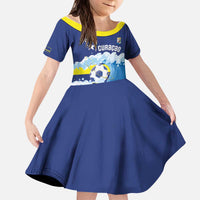 Personalized Curacao Football Kid Short Sleeve Dress First-ever World Cup Ride The Blue Wave - Wonder Print Shop