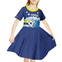 Personalized Curacao Football Kid Short Sleeve Dress First-ever World Cup Ride The Blue Wave - Wonder Print Shop
