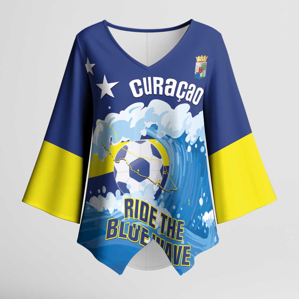 Personalized Curacao Football Kimono Sleeve Blouse First-ever World Cup Ride The Blue Wave - Wonder Print Shop