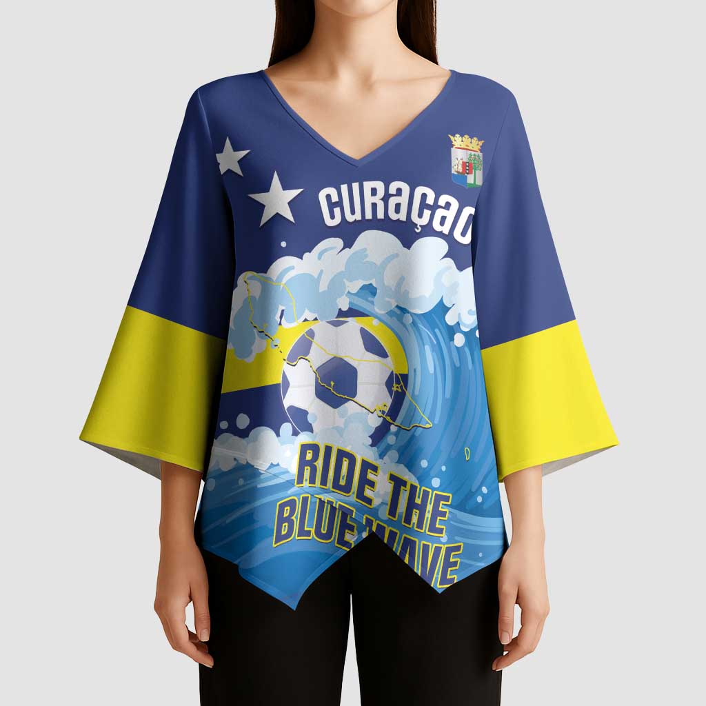 Personalized Curacao Football Kimono Sleeve Blouse First-ever World Cup Ride The Blue Wave - Wonder Print Shop