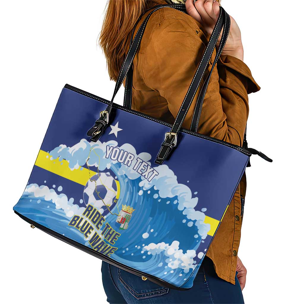 Personalized Curacao Football Leather Tote Bag First-ever World Cup Ride The Blue Wave - Wonder Print Shop