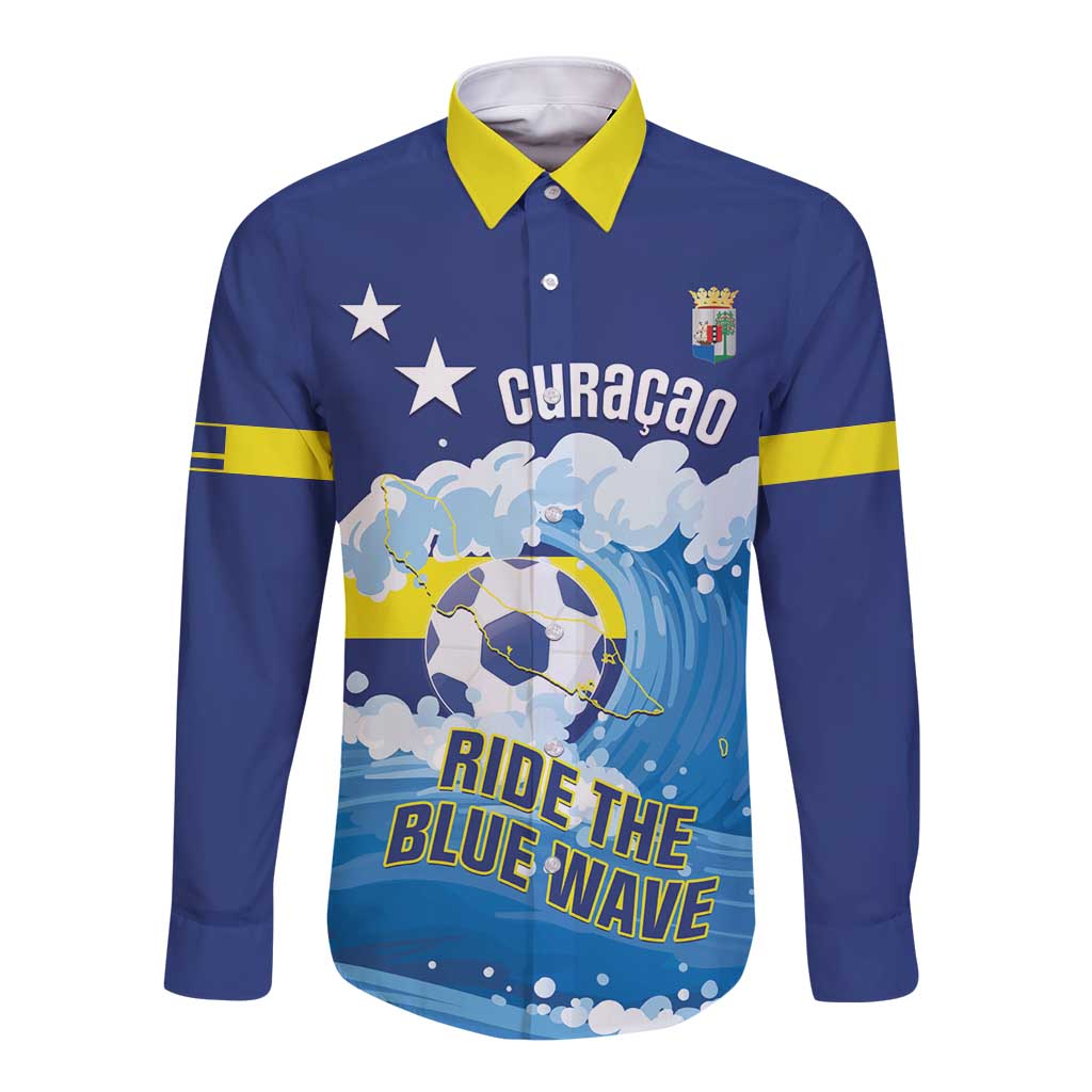 Personalized Curacao Football Long Sleeve Button Shirt First-ever World Cup Ride The Blue Wave - Wonder Print Shop