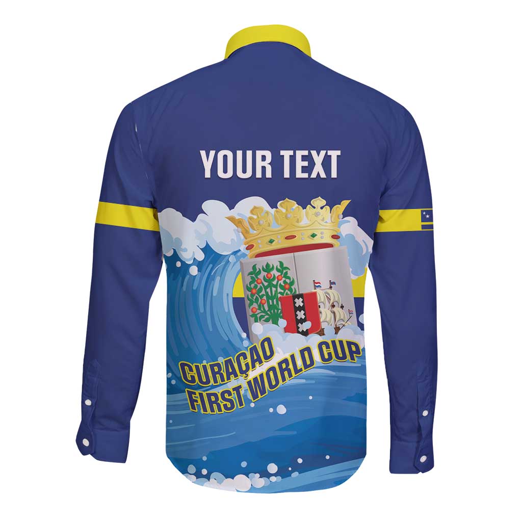 Personalized Curacao Football Long Sleeve Button Shirt First-ever World Cup Ride The Blue Wave - Wonder Print Shop