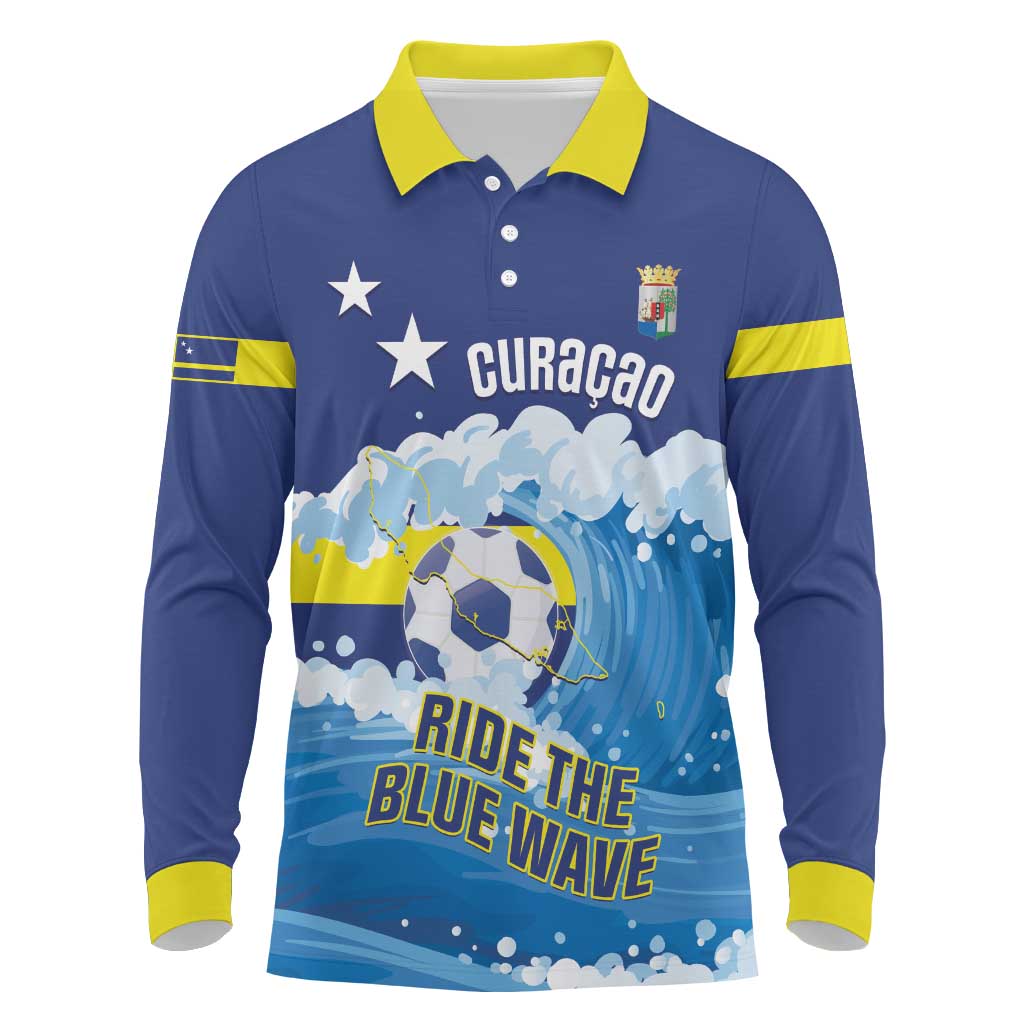 Personalized Curacao Football Long Sleeve Polo Shirt First-ever World Cup Ride The Blue Wave - Wonder Print Shop