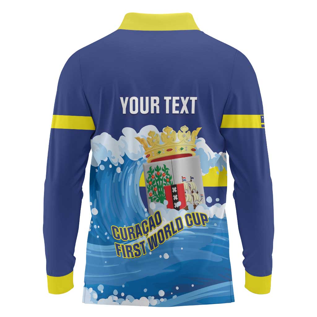 Personalized Curacao Football Long Sleeve Polo Shirt First-ever World Cup Ride The Blue Wave - Wonder Print Shop