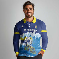 Personalized Curacao Football Long Sleeve Polo Shirt First-ever World Cup Ride The Blue Wave - Wonder Print Shop