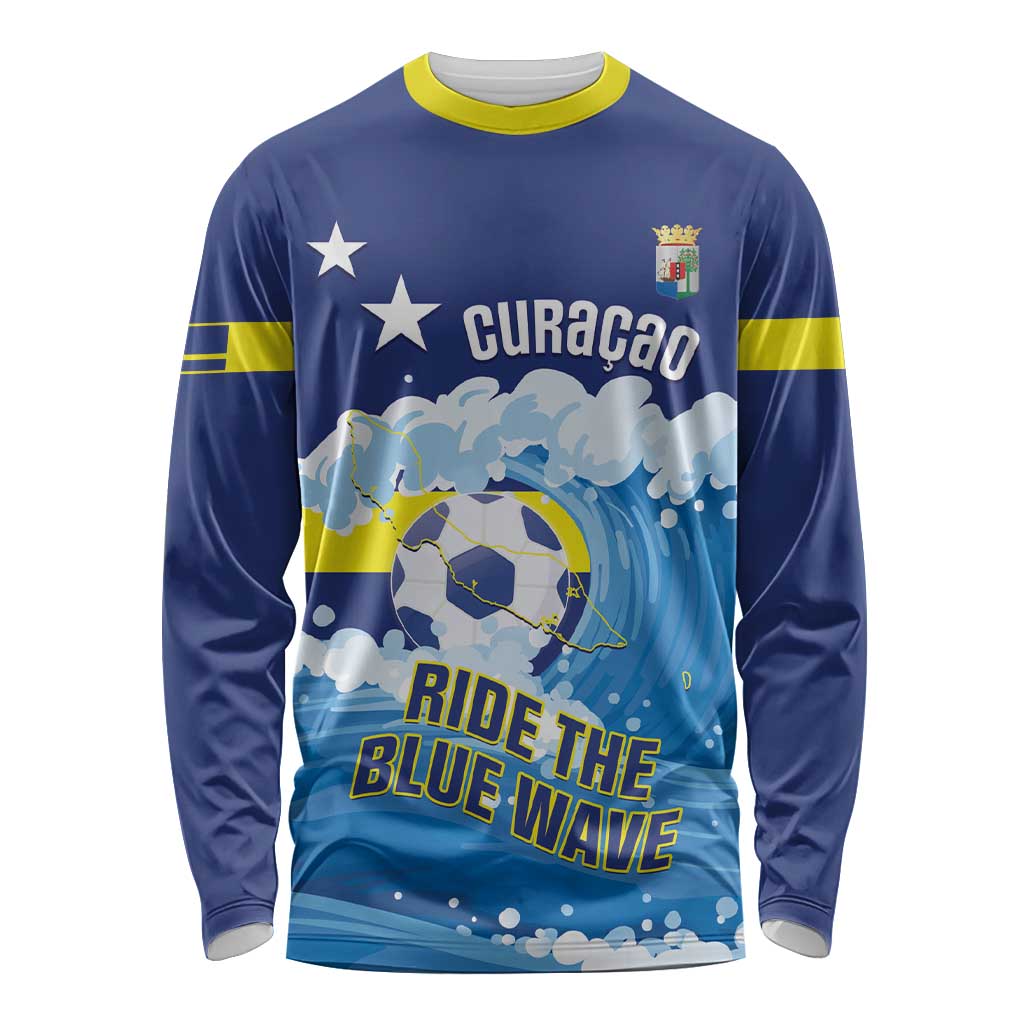 Personalized Curacao Football Long Sleeve Shirt First-ever World Cup Ride The Blue Wave - Wonder Print Shop