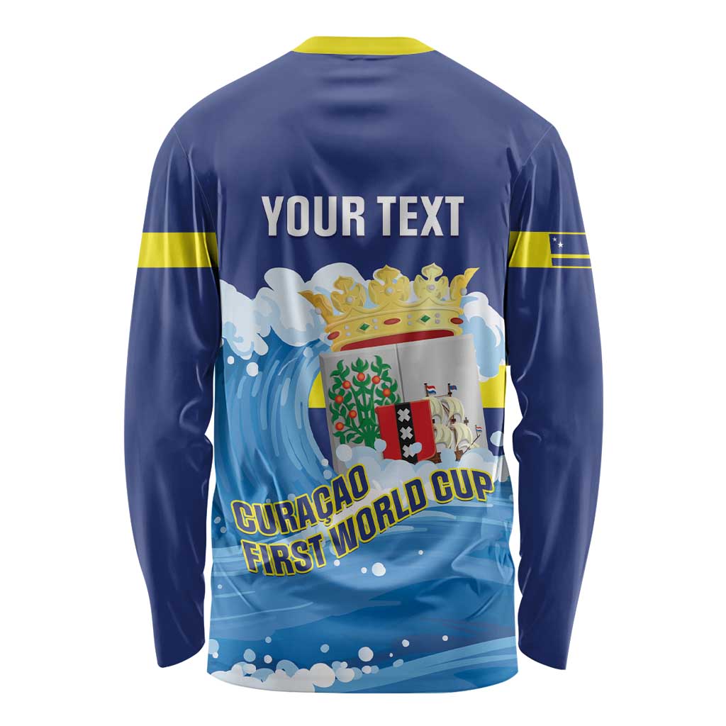 Personalized Curacao Football Long Sleeve Shirt First-ever World Cup Ride The Blue Wave - Wonder Print Shop