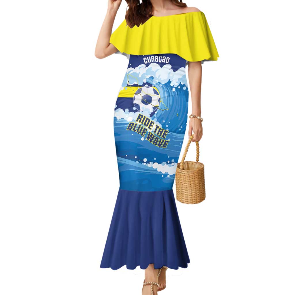 Personalized Curacao Football Mermaid Dress First-ever World Cup Ride The Blue Wave - Wonder Print Shop