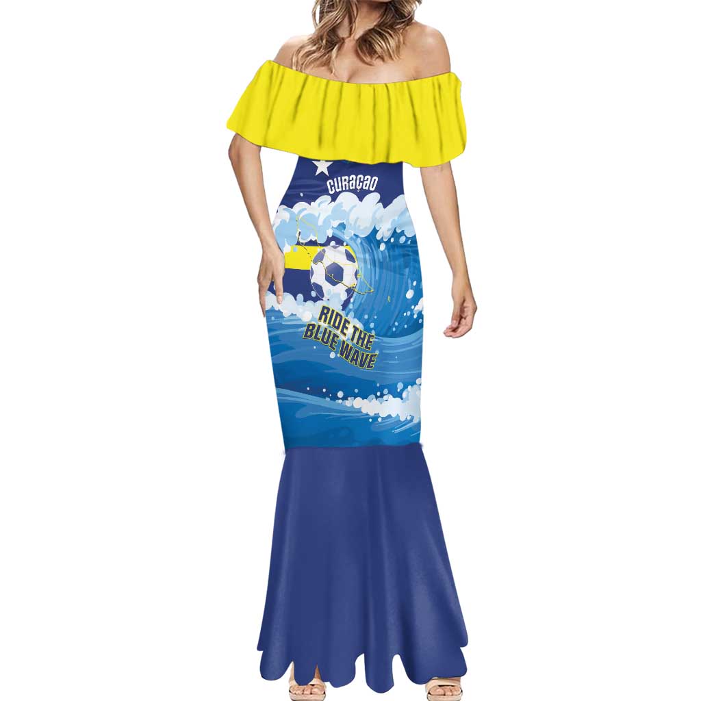Personalized Curacao Football Mermaid Dress First-ever World Cup Ride The Blue Wave - Wonder Print Shop