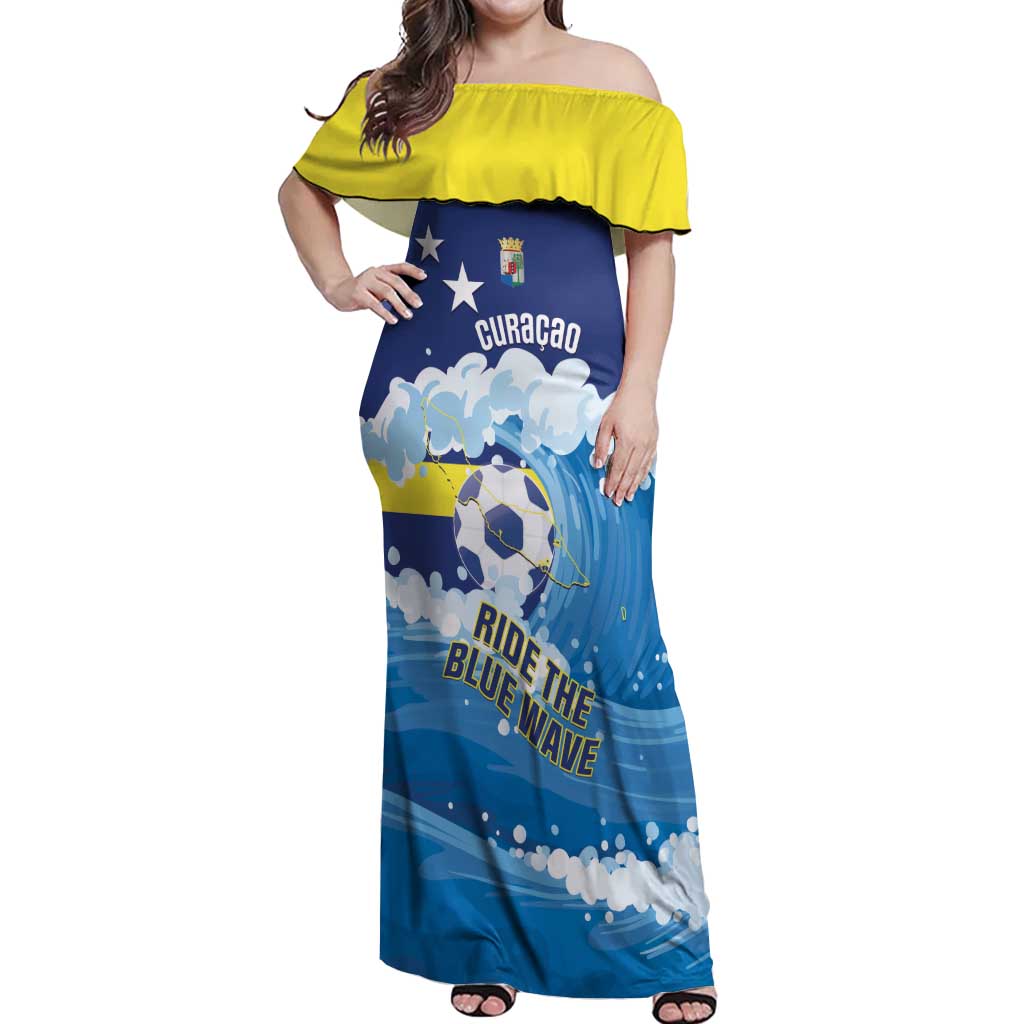 Personalized Curacao Football Off Shoulder Maxi Dress First-ever World Cup Ride The Blue Wave - Wonder Print Shop