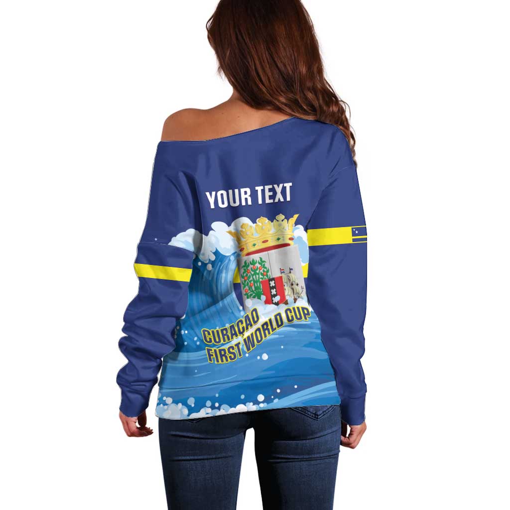 Personalized Curacao Football Off Shoulder Sweater First-ever World Cup Ride The Blue Wave - Wonder Print Shop