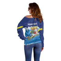 Personalized Curacao Football Off Shoulder Sweater First-ever World Cup Ride The Blue Wave - Wonder Print Shop