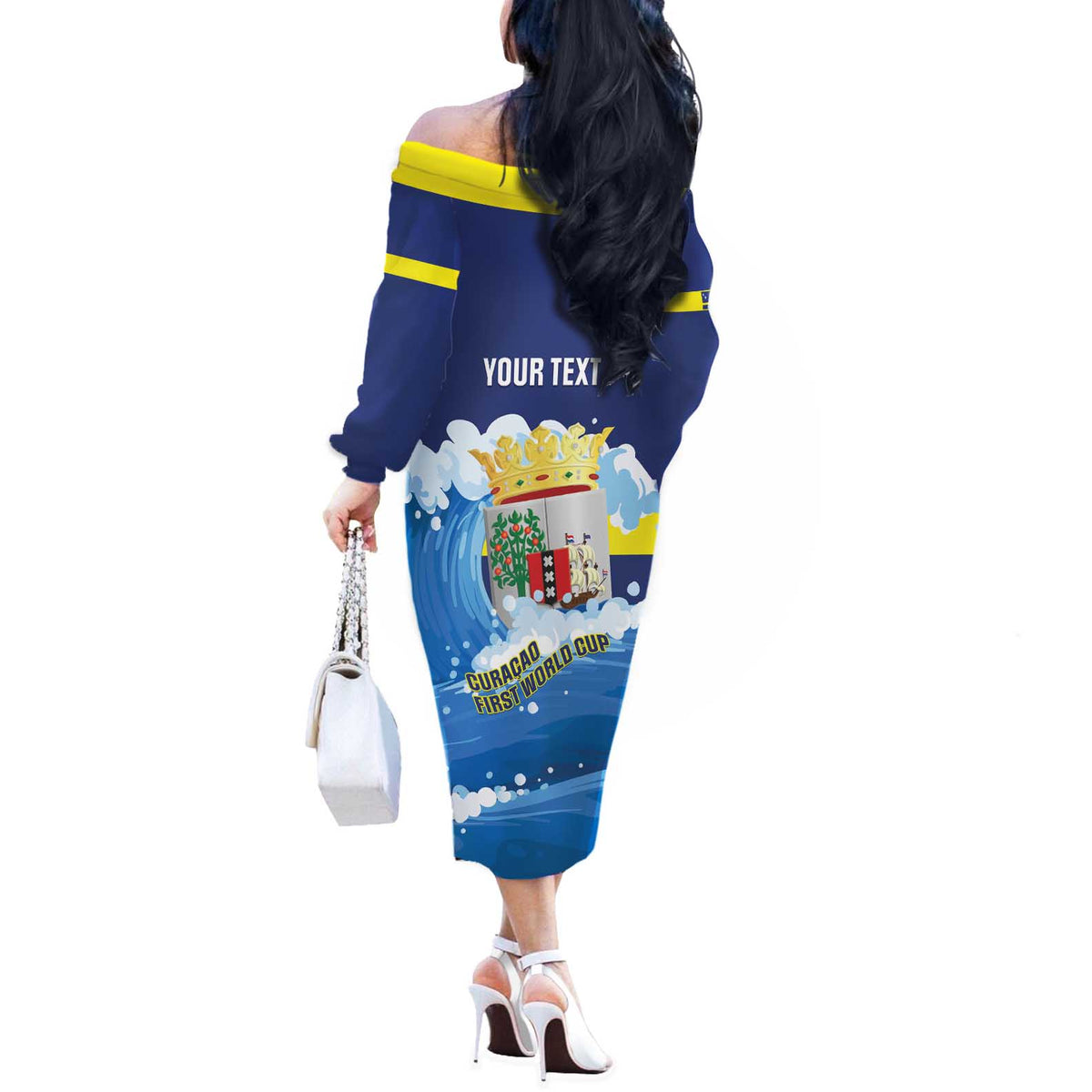 Personalized Curacao Football Off The Shoulder Long Sleeve Dress First-ever World Cup Ride The Blue Wave - Wonder Print Shop