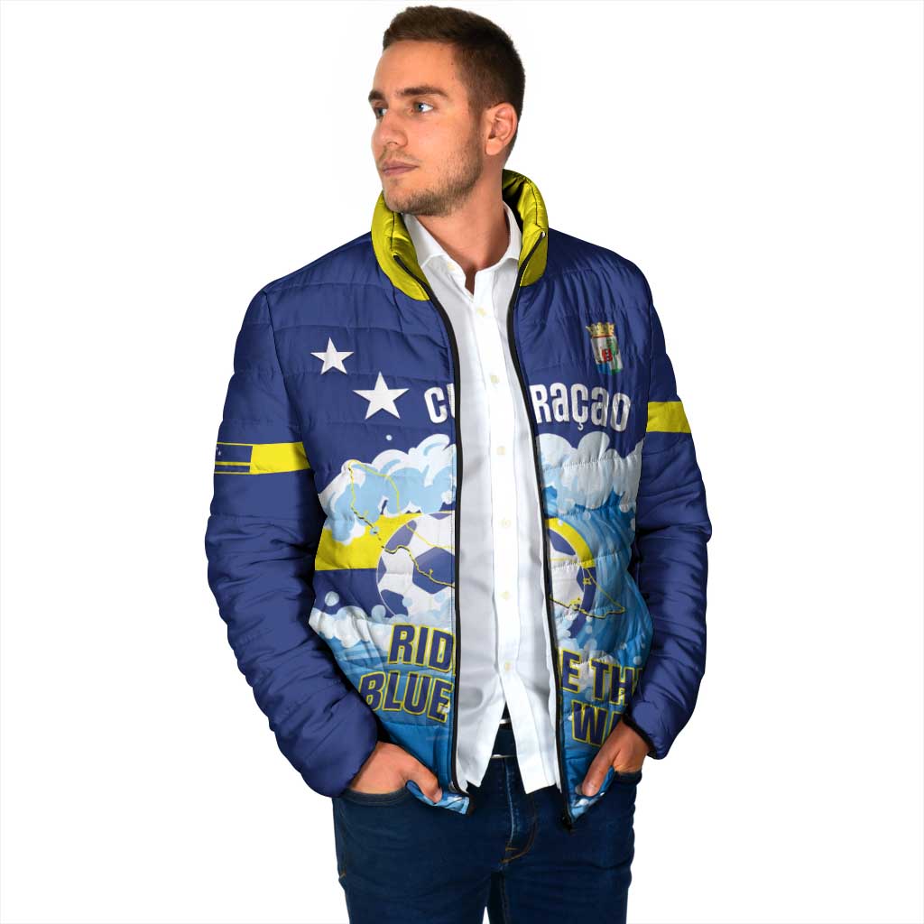 Personalized Curacao Football Padded Jacket First-ever World Cup Ride The Blue Wave - Wonder Print Shop