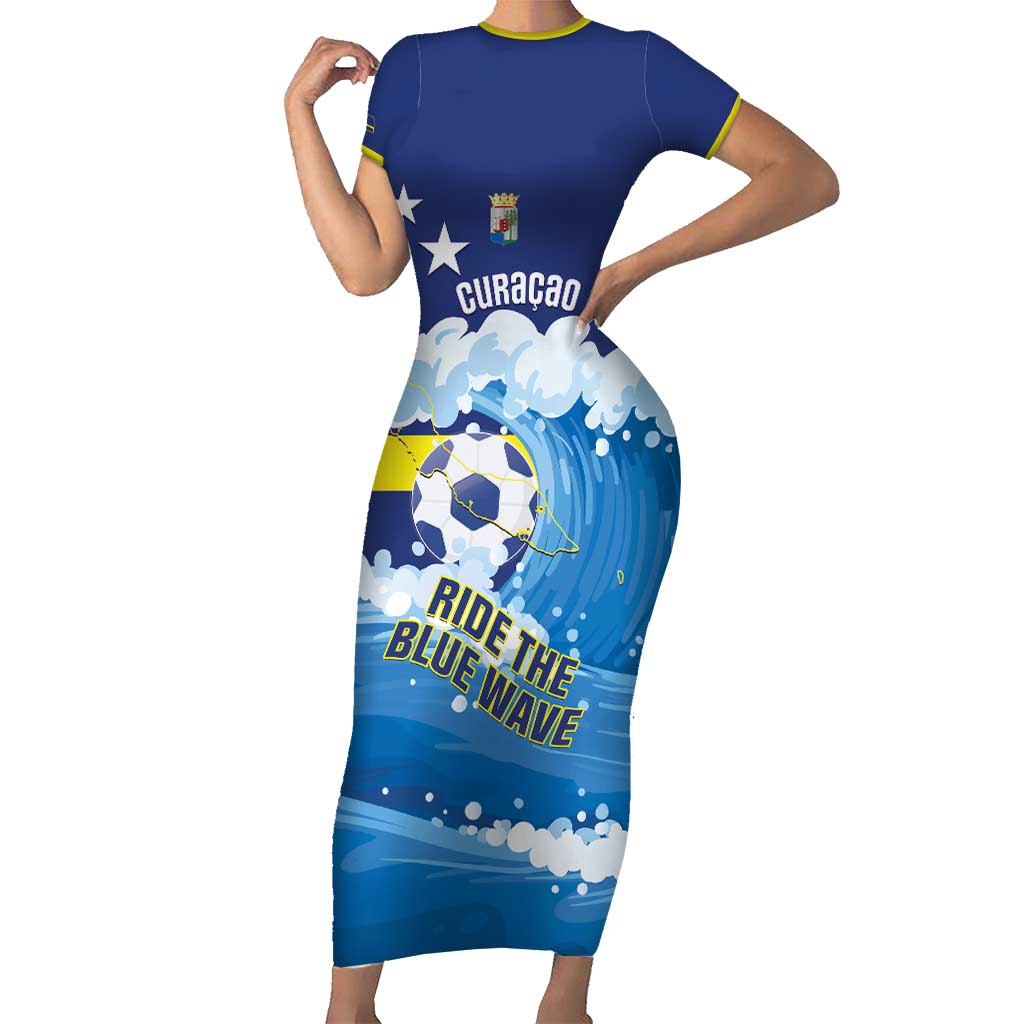 Personalized Curacao Football Short Sleeve Bodycon Dress First-ever World Cup Ride The Blue Wave - Wonder Print Shop