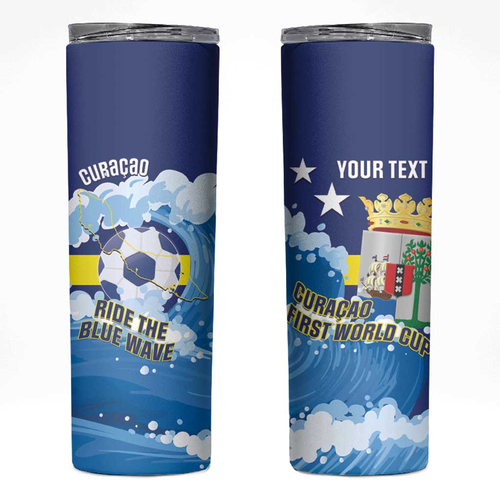 Personalized Curacao Football Skinny Tumbler First-ever World Cup Ride The Blue Wave - Wonder Print Shop