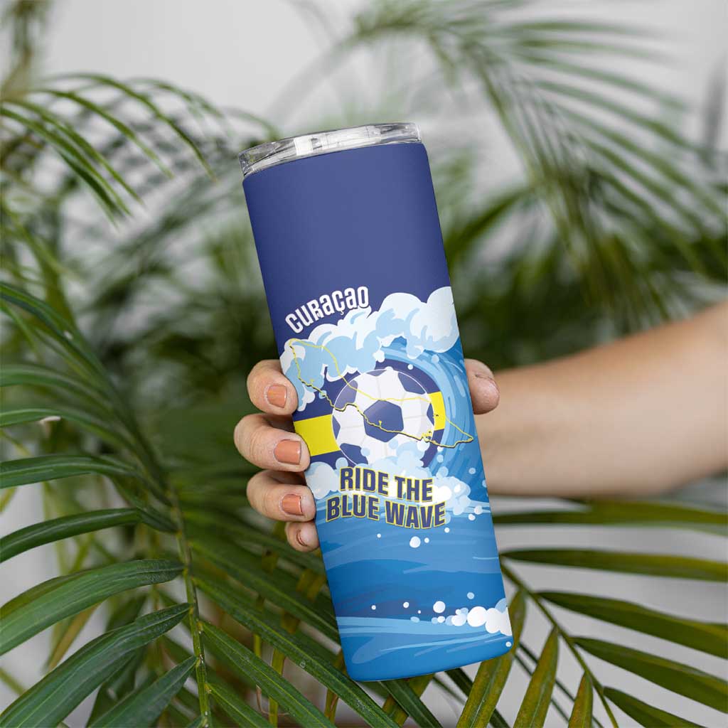Personalized Curacao Football Skinny Tumbler First-ever World Cup Ride The Blue Wave - Wonder Print Shop