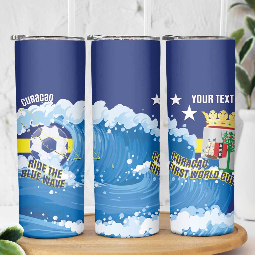 Personalized Curacao Football Skinny Tumbler First-ever World Cup Ride The Blue Wave - Wonder Print Shop
