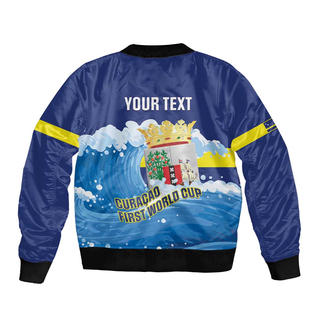 Personalized Curacao Football Sleeve Zip Bomber Jacket First-ever World Cup Ride The Blue Wave - Wonder Print Shop