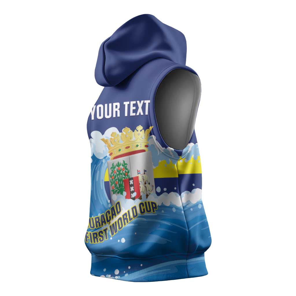 Personalized Curacao Football Sleeveless Hoodie First-ever World Cup Ride The Blue Wave - Wonder Print Shop