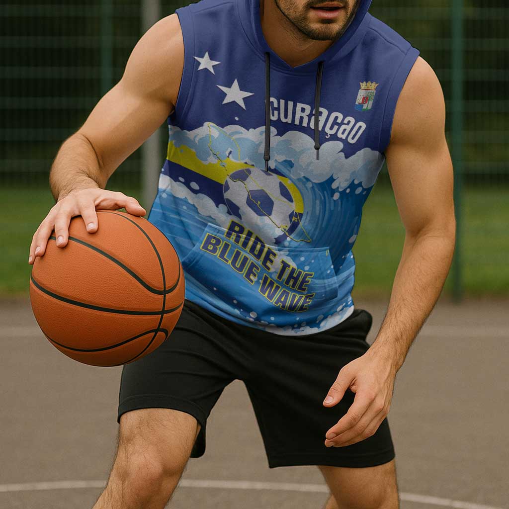 Personalized Curacao Football Sleeveless Hoodie First-ever World Cup Ride The Blue Wave - Wonder Print Shop