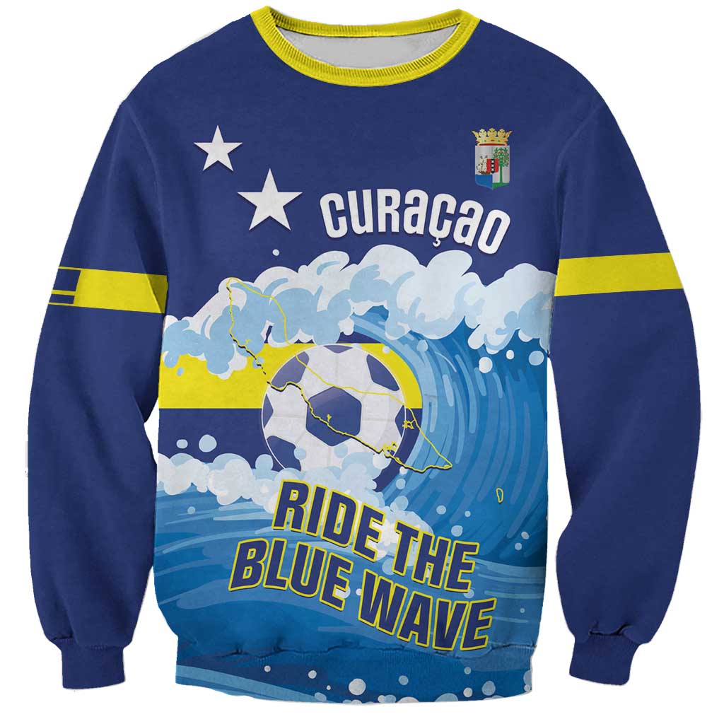 Personalized Curacao Football Sweatshirt First-ever World Cup Ride The Blue Wave - Wonder Print Shop