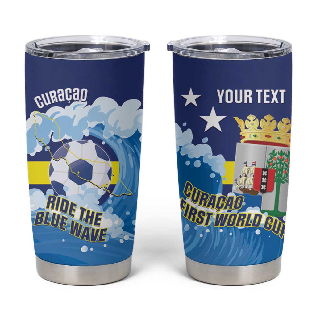 Personalized Curacao Football Tumbler Cup First-ever World Cup Ride The Blue Wave - Wonder Print Shop