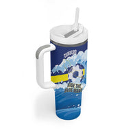 Personalized Curacao Football Tumbler With Handle First-ever World Cup Ride The Blue Wave - Wonder Print Shop