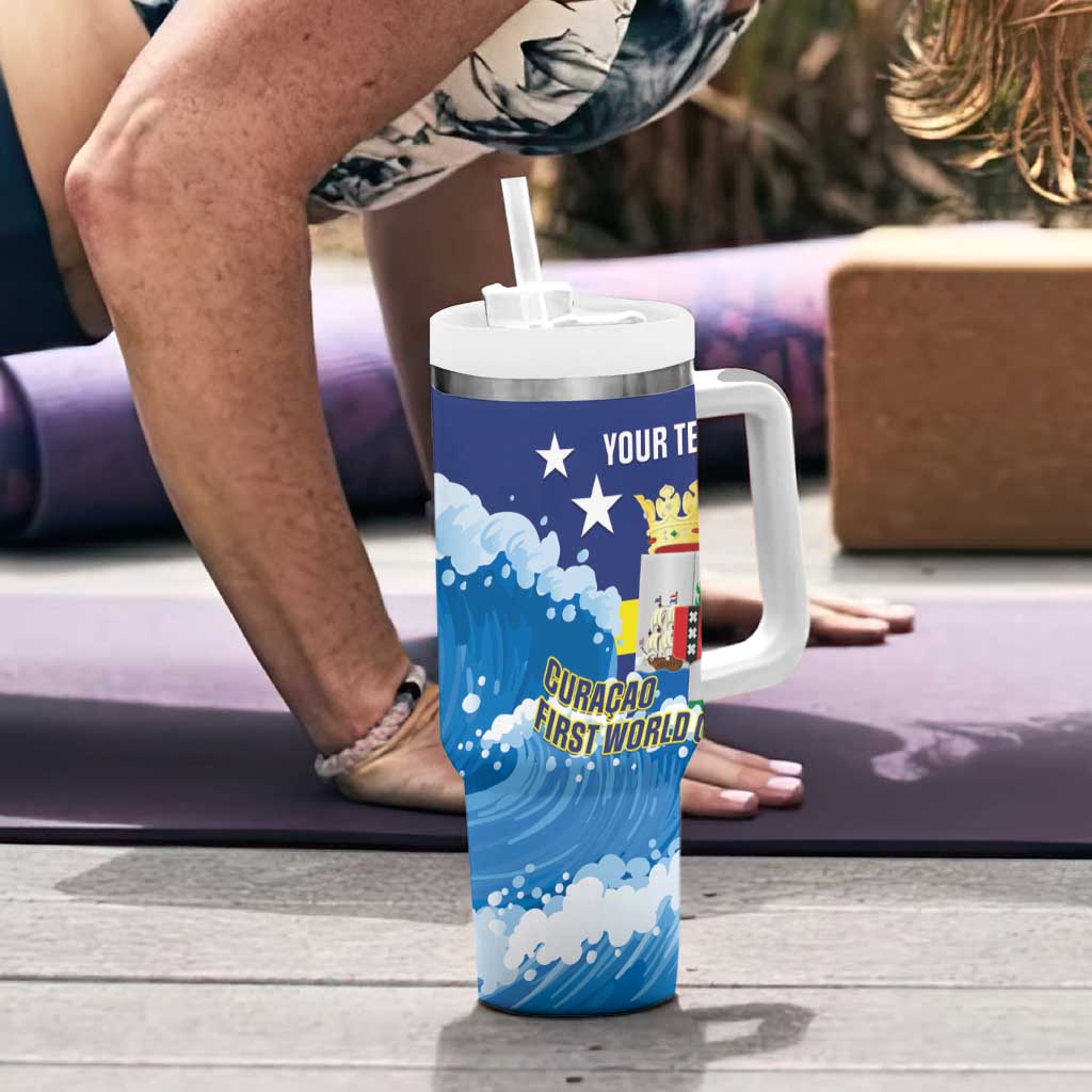 Personalized Curacao Football Tumbler With Handle First-ever World Cup Ride The Blue Wave - Wonder Print Shop