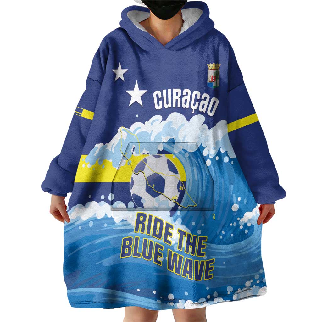 Personalized Curacao Football Wearable Blanket Hoodie First-ever World Cup Ride The Blue Wave - Wonder Print Shop