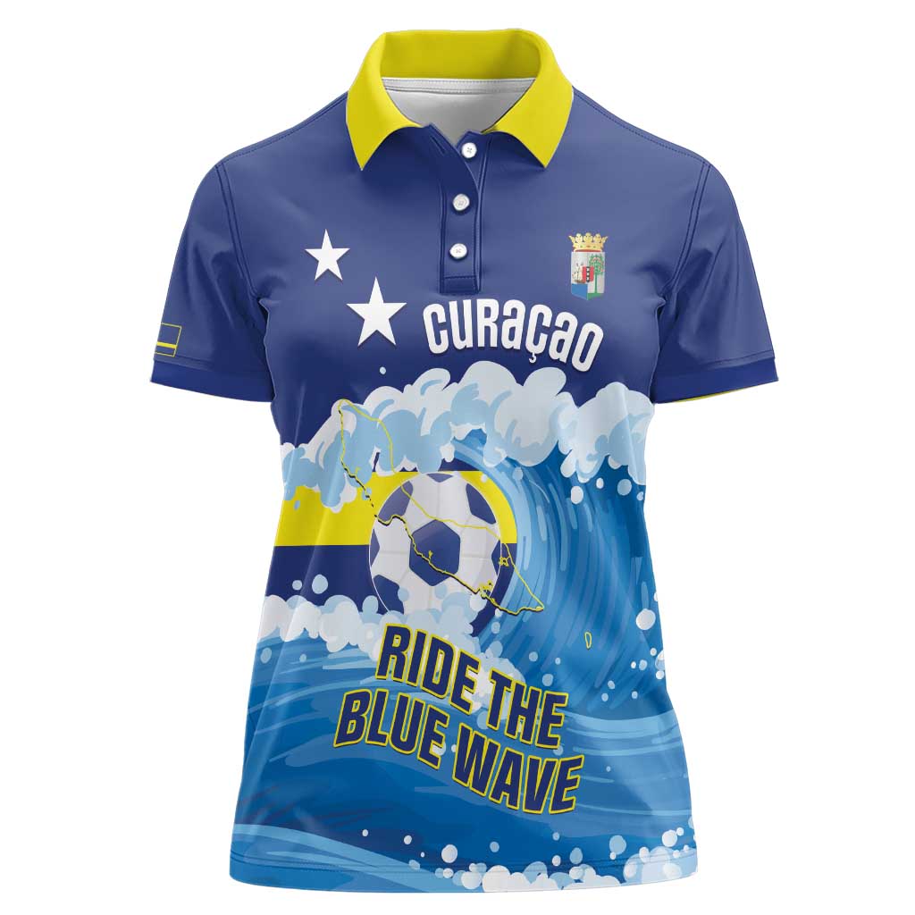 Personalized Curacao Football Women Polo Shirt First-ever World Cup Ride The Blue Wave - Wonder Print Shop
