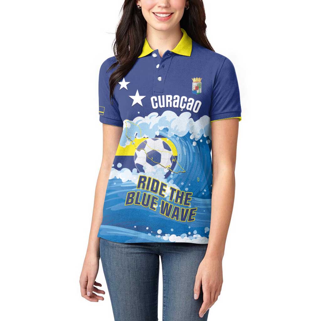 Personalized Curacao Football Women Polo Shirt First-ever World Cup Ride The Blue Wave - Wonder Print Shop
