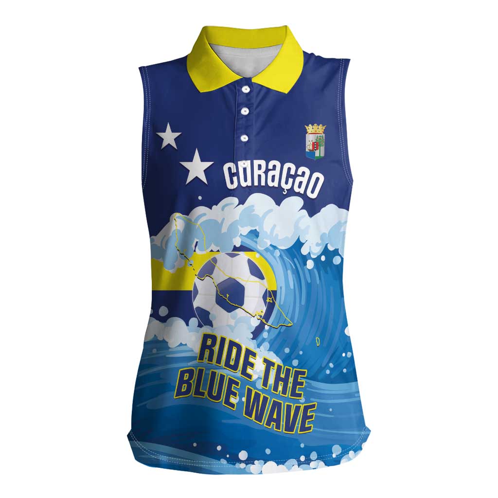 Personalized Curacao Football Women Sleeveless Polo Shirt First-ever World Cup Ride The Blue Wave - Wonder Print Shop