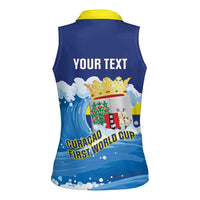Personalized Curacao Football Women Sleeveless Polo Shirt First-ever World Cup Ride The Blue Wave - Wonder Print Shop