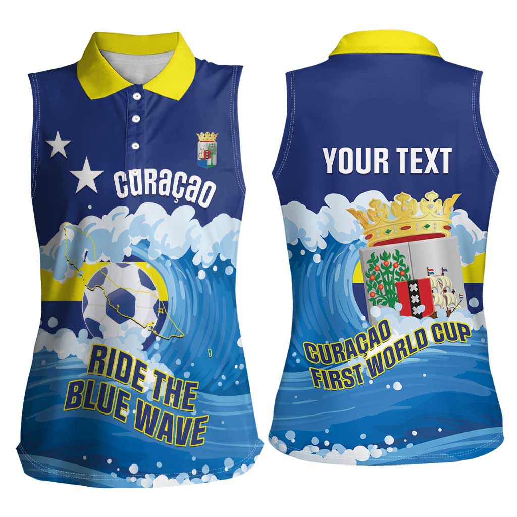 Personalized Curacao Football Women Sleeveless Polo Shirt First-ever World Cup Ride The Blue Wave - Wonder Print Shop