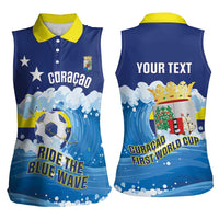 Personalized Curacao Football Women Sleeveless Polo Shirt First-ever World Cup Ride The Blue Wave - Wonder Print Shop