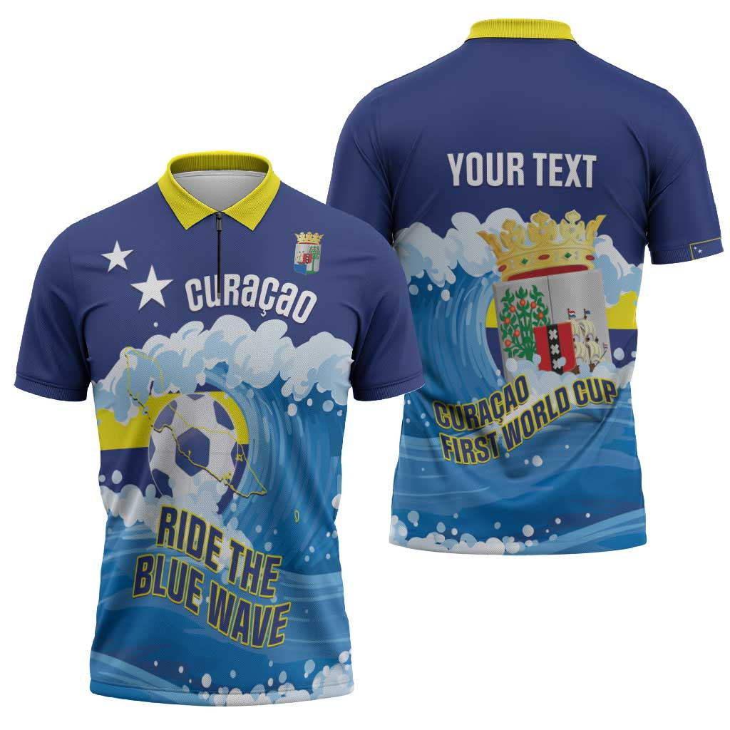 Personalized Curacao Football Zipper Polo Shirt First-ever World Cup Ride The Blue Wave - Wonder Print Shop