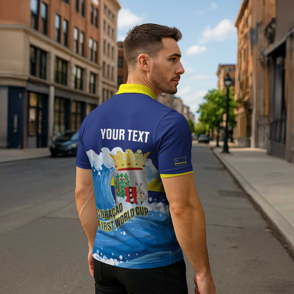 Personalized Curacao Football Zipper Polo Shirt First-ever World Cup Ride The Blue Wave - Wonder Print Shop